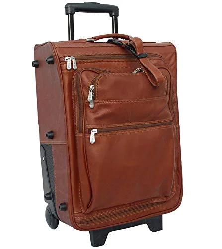 suitcase for carrying designer clothing-suitcase for tight spaces-Piel Leather 19 Inch Multi-Pocket Wheeler, Saddle, One Size