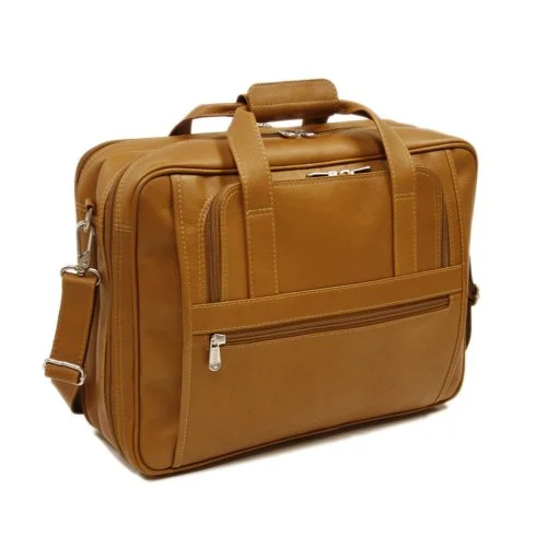 suitcase for carrying fragile fashion accessories-suitcase lock options-Piel Leather Large Ultra Compact Computer Bag, Saddle, One Size