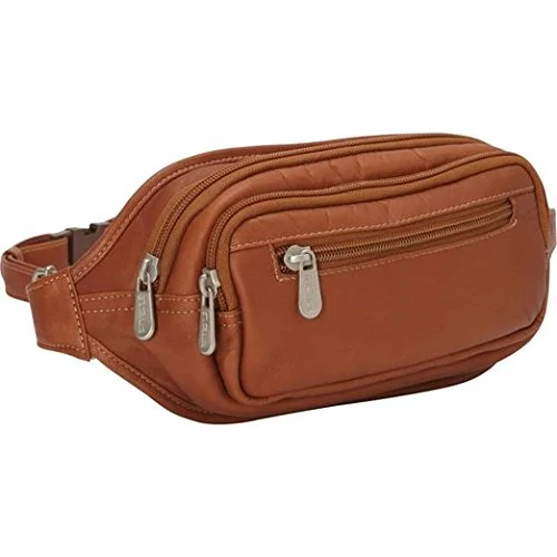 suitcase for seamless boarding experiences-suitcase with firm edges-Piel Leather Multi-Zip Oval Waist Bag, Saddle