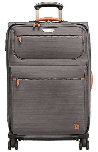 suitcase with a self-locking handle mechanism-suitcase for smart travelers-Ricardo Beverly Hills San Marcos 25-Inch Spinner Upright Suitcase, Gray