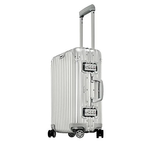 suitcase with reinforced handle joints-suitcase for older kids-Rimowa Topas Iata Carry On Luggage 21" Inch Multiwheel 32L Tsa Lock Spinner Suitcase Silver