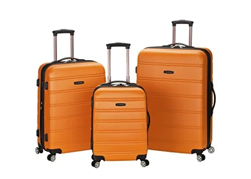 suitcase for carrying fragile fashion accessories-suitcase with artistic designs-Rockland Luggage Melbourne 3 Piece  Set, Orange, Medium