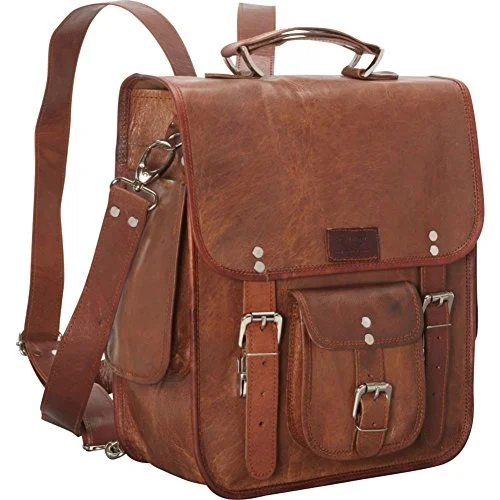 backpack with separate laptop and tablet compartments -Large capacity backpack-Sharo Leather Bags Long Three-In-One Backpack/Brief/Messenger (Brown)