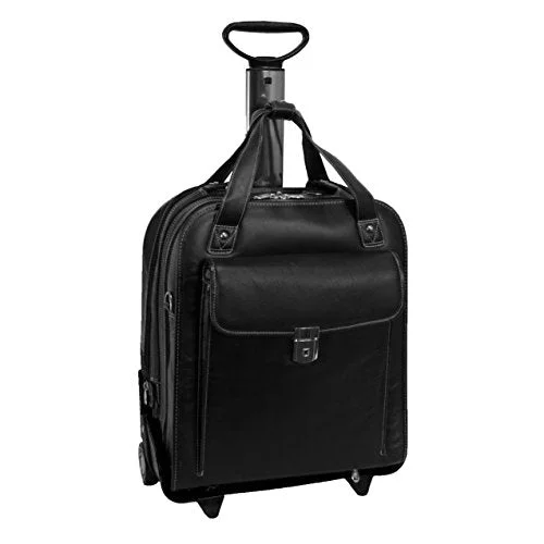 suitcase for travelers with back pain-suitcase with waterproof lining-Siamod Pastenello 45315 Black Leather Vertical Detachable-Wheeled Laptop Case