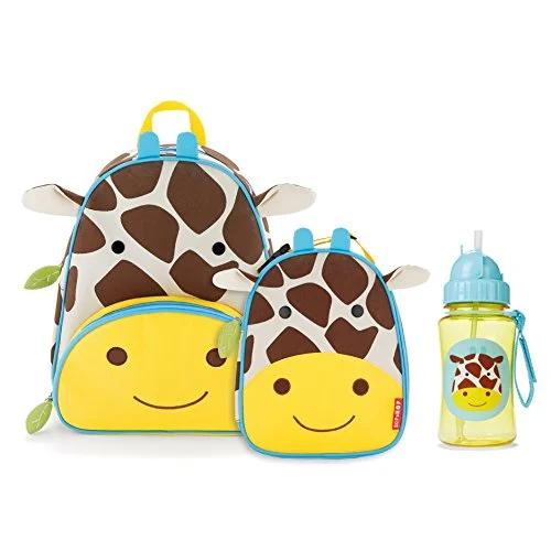 small stylish backpack for everyday carry -Backpack for breezy weather-Skip Hop Zoo Backpack, Lunchie, And Bottle Set, Giraffe