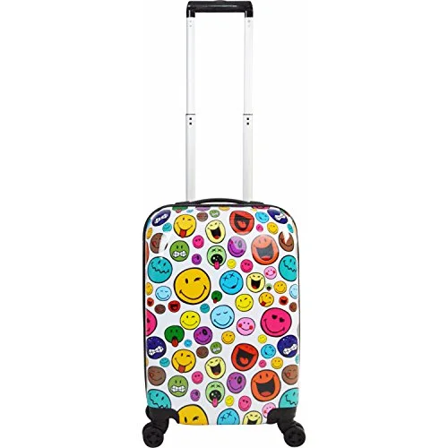 suitcase with best warranty policy-suitcase for compact living-Smiley Celebration 22" Spinner (White)