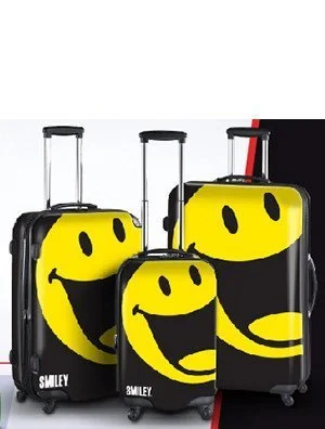 suitcase that fits in budget airlines-suitcase with heavy-duty zipper-Smiley World Happy 3-Piece Luggage Set By Atm Luggage (One Size, Black)