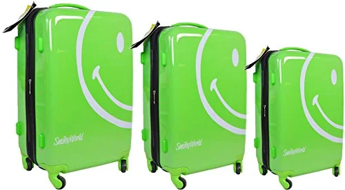 suitcase with TSA-approved zipper-suitcase packing for holidays-Smiley World Wink 3-Piece Set By Atm Luggage (One Size, Green)