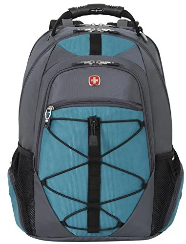 high-tech backpack with solar charging panel -Backpack with chest strap-Swiss Gear Sa6799 Gray With Teal Tsa Friendly Scansmart Laptop Backpack - Fits Most 15 Inch Laptops