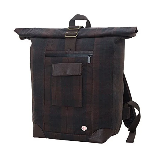 shock-resistant backpack for tech gear -Backpack with ventilation-Token Bags Waxed Montrose Backpack, Dark Brown Plaid, One Size