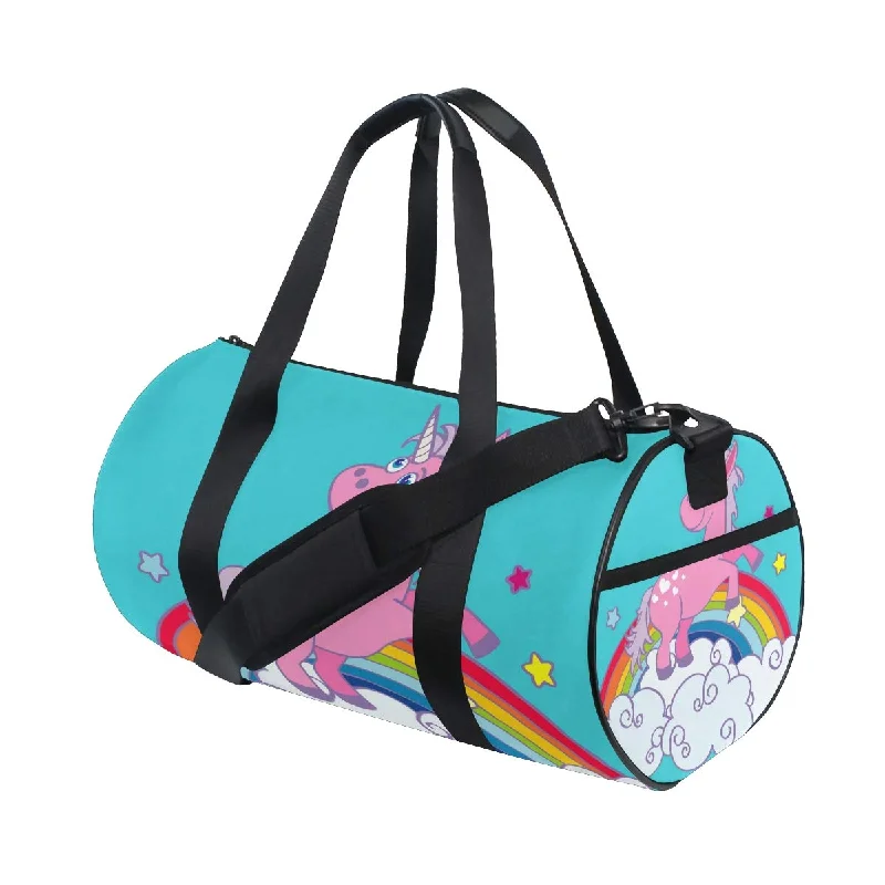 affordable sports bag with plenty of space -Sports bag for meal prep-Unicorn On Rainbow Duffel Bag,Canvas Travel Bag for Gym Sports and Overnight