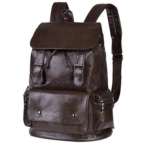 stylish mini leather backpack -Backpack for lagoon trips-Vbiger Unisex Pu Leather Laptop Backpack Large-Capacity Casual Daypack Multi-Purpose Drawstring