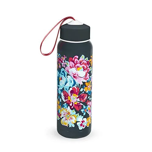 multi-functional sports bag for gym and work -Sports bag for hot drinks-Vera Bradley Stainless Steel Insulated 17 Ounce Water Bottle | Hot or Cold Beverages | Leak-proof Double Walled Sports Bottle Jug for Hiking, Camping, Beach Trips | Twist on Lid | Pretty Posies