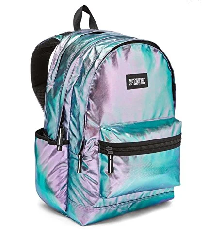 waterproof floating backpack -Travel backpack for rugged-Victoria'S Secret Pink Campus Backpack Iridescent Foil Zipper New