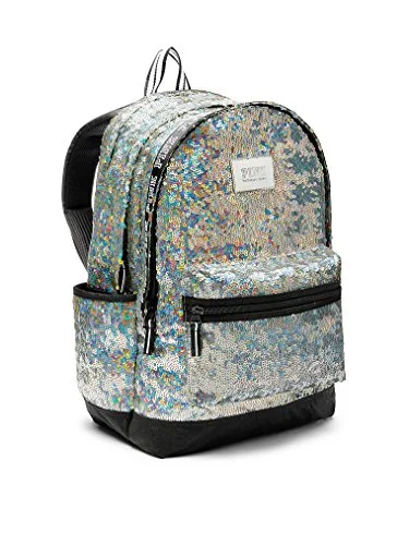 school backpack with USB charging -Affordable backpack for adventures-Victoria'S Secret Pink Campus Backpack Sequined Iridescent Sequins