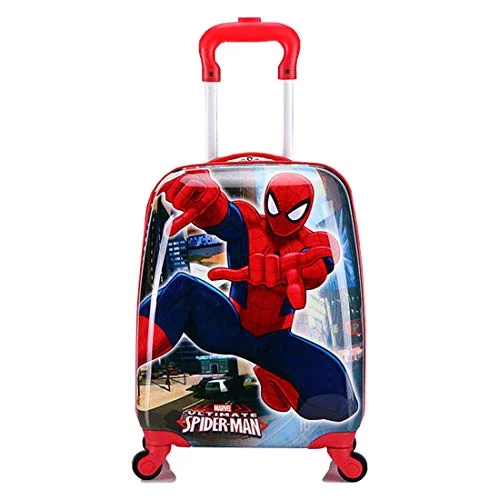 suitcase with extra-durable high-tech materials-suitcase with durable seams-WCK Travel Kid's Luggage 18inch Carry on Hard Side Upright Cartoon Spinner Luggage Rolling (spiderman)