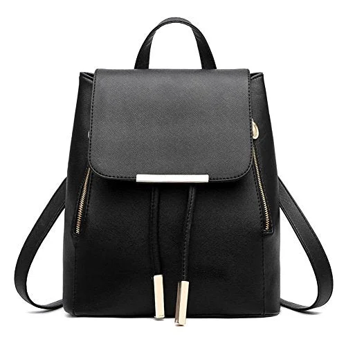 stylish gym backpack for women -Backpack for slow hikes-X-Happy Candy Color Soft Pu Leather Backpack Cute Schoolbag Bookbag College Bag (Black)