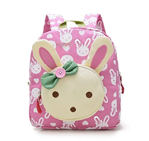 multipurpose backpack for students -Lightweight backpack for biking-X-Happy Rabbit Animals Kids Book Backpack Baby Girls School Bag (Pink)