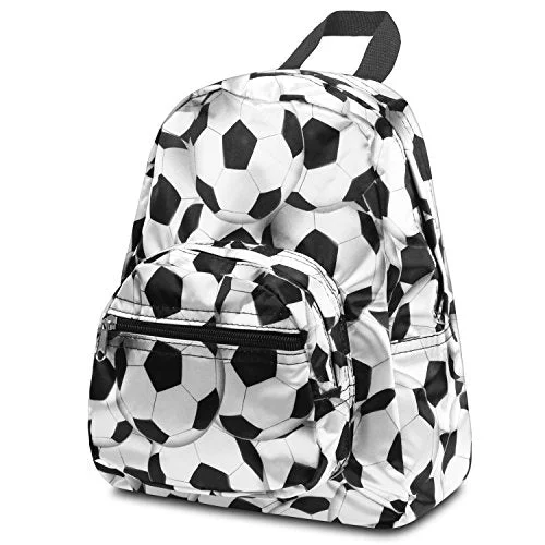 slim backpack for carrying essentials -Backpack for muddy paths-Zodaca Kids Small Backpack, White/Black Soccer