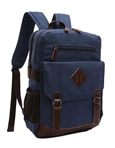 adventure-ready camping backpack -Backpack for tight trails-Zuolunduo Vintage Canvas College School Bag Laptop Bag Backpack M8675Sj,Darkblue